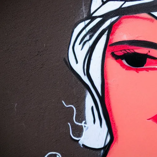 Prompt: a woman graffiti drawn on a white wall with a red felt - tip pen. a woman's eyes are made up of compound eyes.