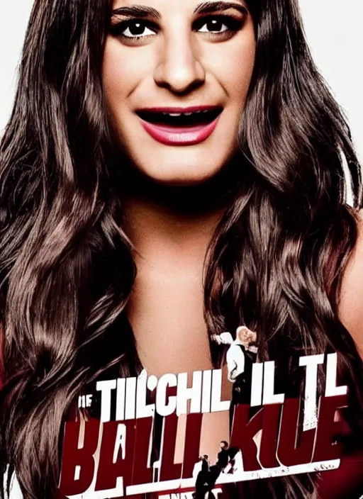 Image similar to glee sequel poster where rachel berry is the villain, evil bloody serial killer lea michele in rags with knife cackling maniacally, with text, dark disturbing version of glee, airing in 2 0 2 3, high quality detail, close - up of rachel's face