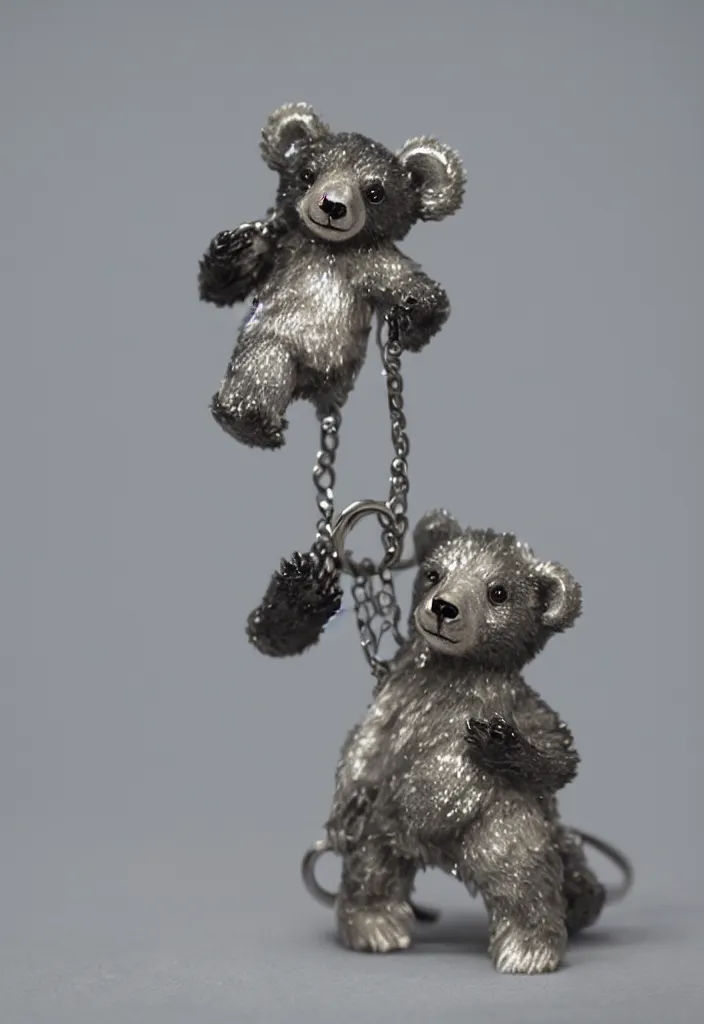 Image similar to a small cute crystal bear keychain figurine by greg rutkowski, sung choi, mitchell mohrhauser, maciej kuciara, johnson ting, maxim verehin, peter konig, 8 k photorealistic, cinematic lighting, hd, high details, dramatic, atmosphereric, trending on artstation