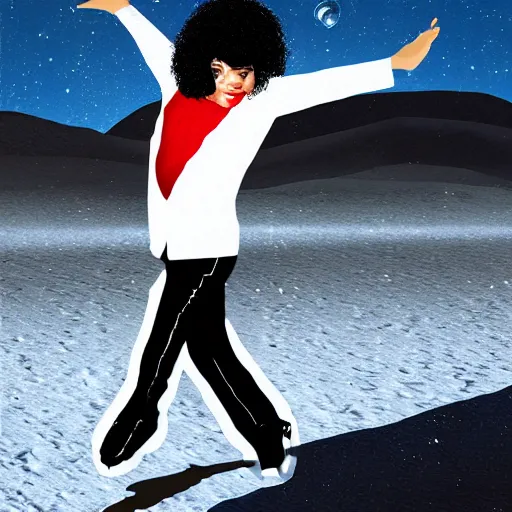 Image similar to michael jackson moonwalking on the moon, detailed digital art