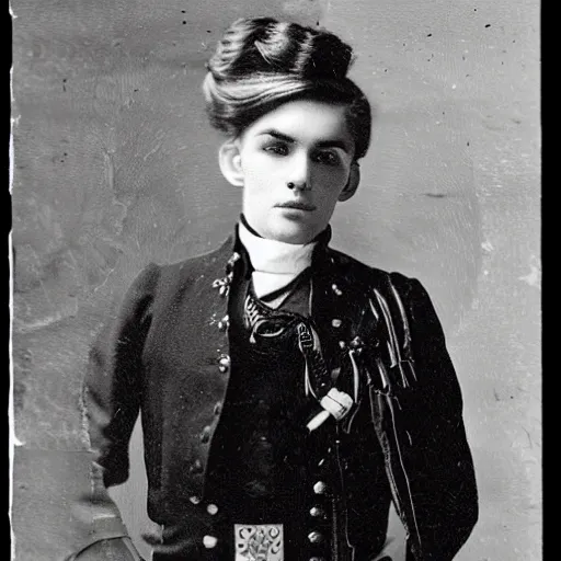 Prompt: a handsome young man with white hair in a steampunk outfit, 1900's Photography