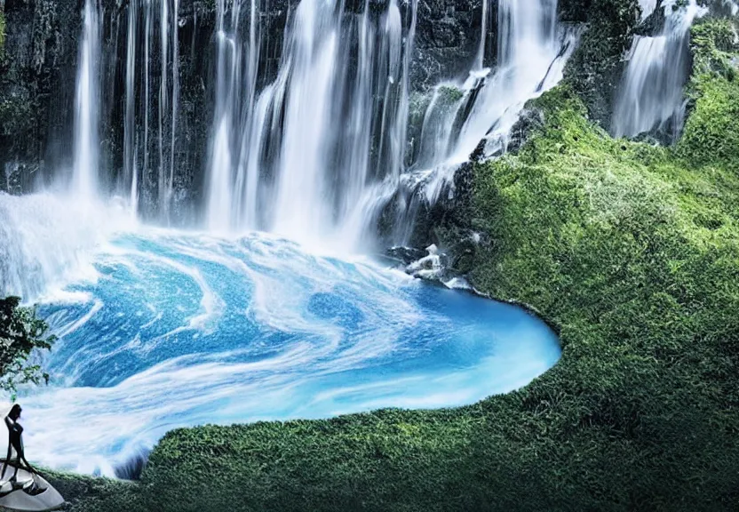 Prompt: samsung ad for a brain implant that makes you dream of waterfalls made of binary code