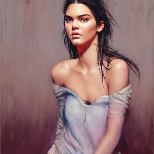 Image similar to fashion model kendall jenner by David Agenjo by Richard Schmid by Jeremy Lipking by moebius by atey ghailan