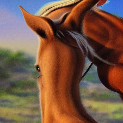 Image similar to a cat riding on a horses back, photorealistic art, high definition