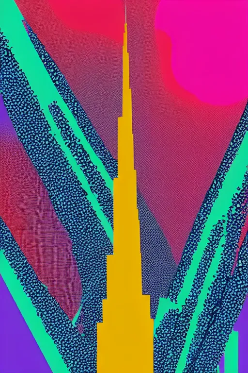 Image similar to minimalist boho style art of colorful burj khalifa, illustration, vector art