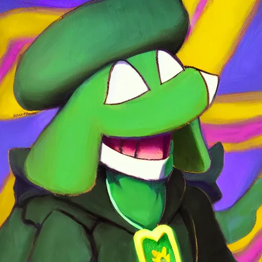 Prompt: a very elegant oil painting of ralsei from deltarune, oil painting, full body, smooth paint, asriel, furry, underground, undertale, by toby fox