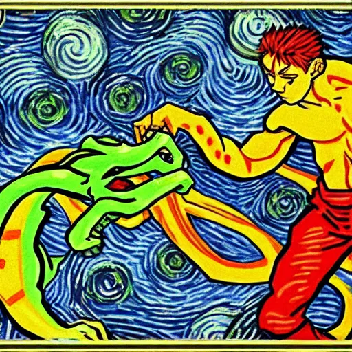 Prompt: double dragon in the style of Van Gogh