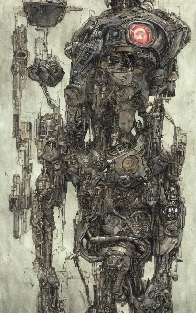 Prompt: futurist cyborg knight, perfect future, award winning art by santiago caruso