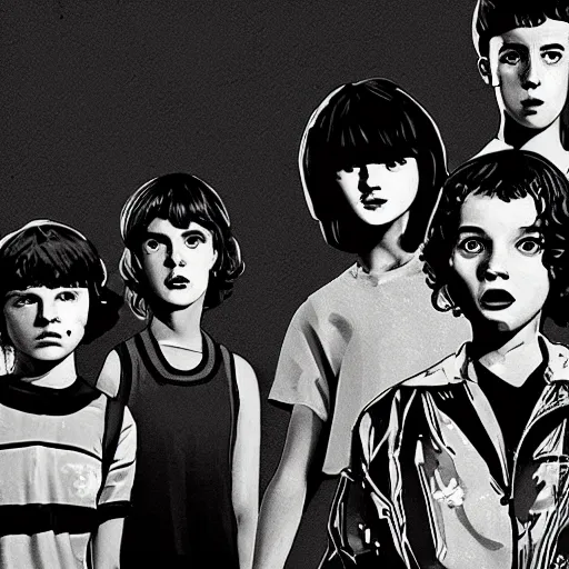 Image similar to stranger things in black and white