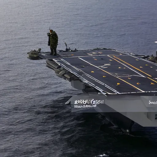 Image similar to Vladimir Putin standing under a Mission Accomplished banner on the dack of Admiral Kuznetsov aircraft carrier, high quality photo, 4k
