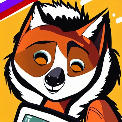 Image similar to “ logo of a lemur in the style of zootopia holding laser gun, with a black background, digital art, award winning, trending on art station, retro style ”