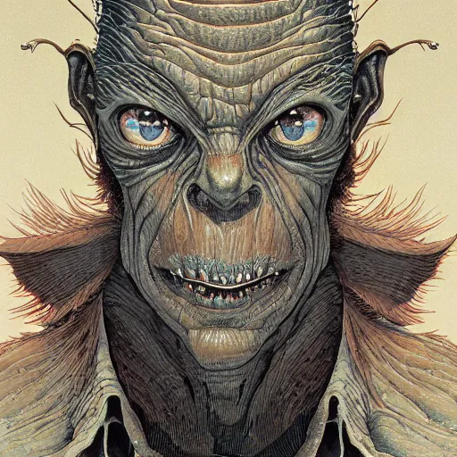 Image similar to portrait of gollum, symmetrical, by yoichi hatakenaka, masamune shirow, josan gonzales and dan mumford, ayami kojima, takato yamamoto, barclay shaw, karol bak, yukito kishiro