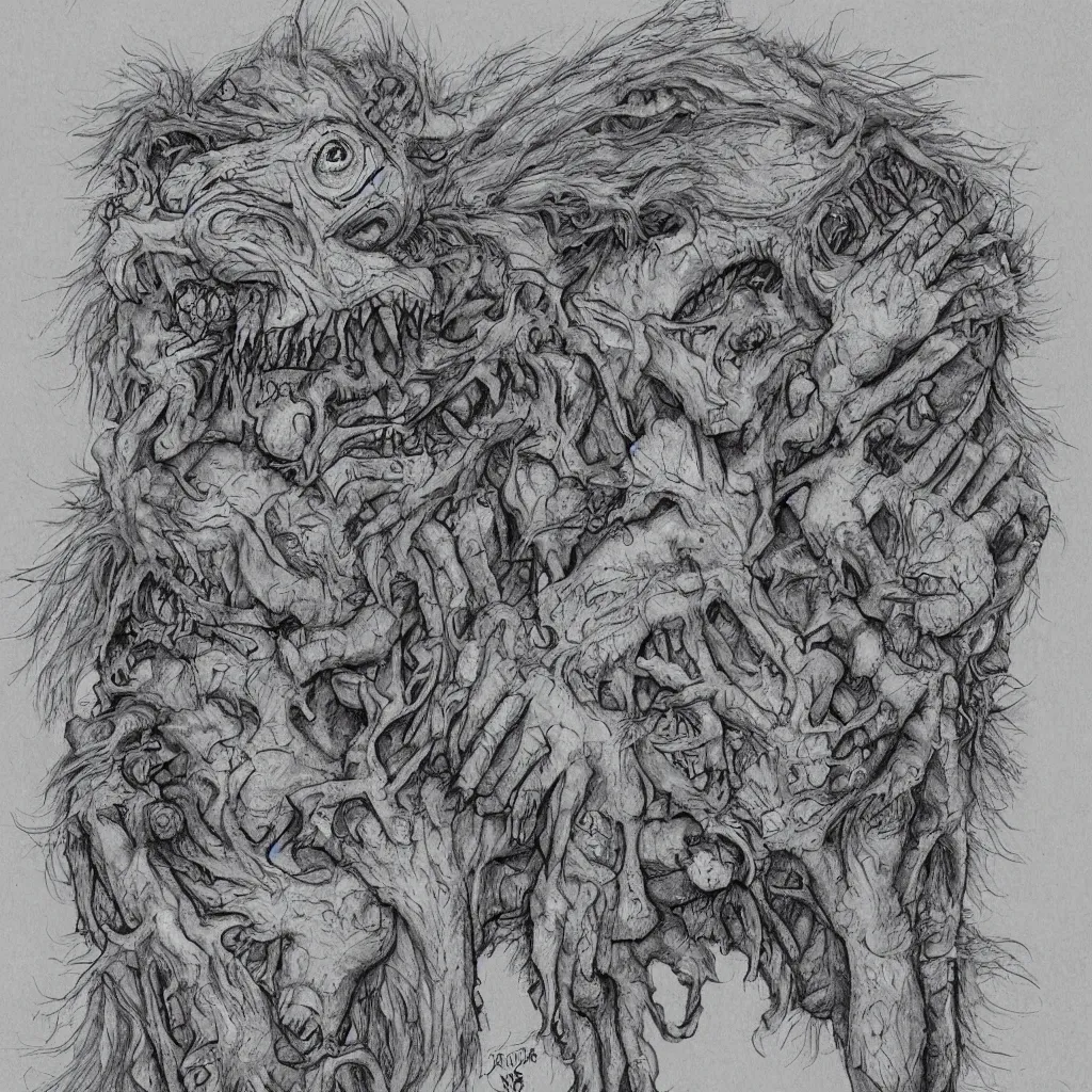Prompt: Horrifying creature, by Sloppjockey