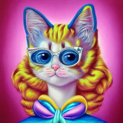 Prompt: baroque rococo pastel adorable kitten Greg Hildebrandt Lisa frank portrait