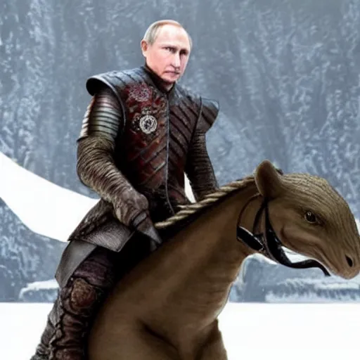 Image similar to Vladimir Putin riding a dragon from Game of Thrones