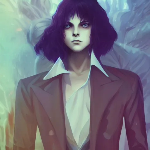 Image similar to Anne Rice as Lestat de Lioncourt, ambient lighting, 4k, anime key visual, lois van baarle, ilya kuvshinov, rossdraws, artstation