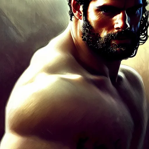 Image similar to henry cavill as a greek gladiator, gorgeous, amazing, muscular, intricate, highly detailed, digital painting, artstation, concept art, sharp focus, illustration, art by greg rutkowski and alphonse mucha