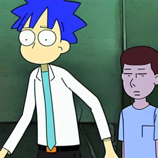 Image similar to Shinji Ikari meets rick and morty in new series crossover