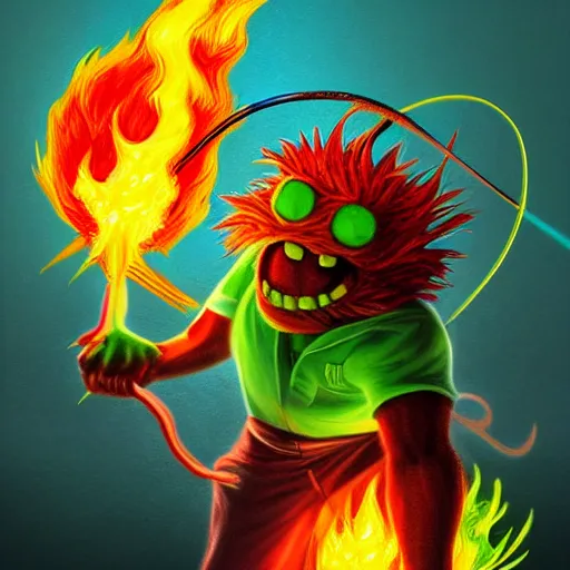 Prompt: a tennis ball monster ,tennis ball, fire, flames, lightning, rain, chalk, digital art, fantasy, magic, trending on artstation, ultra detailed, professional illustration by Basil Gogos