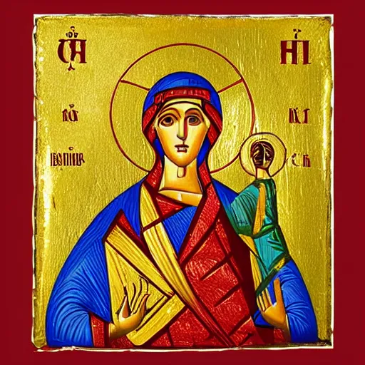 Image similar to the goddess of the balloon ascent, byzantine icon