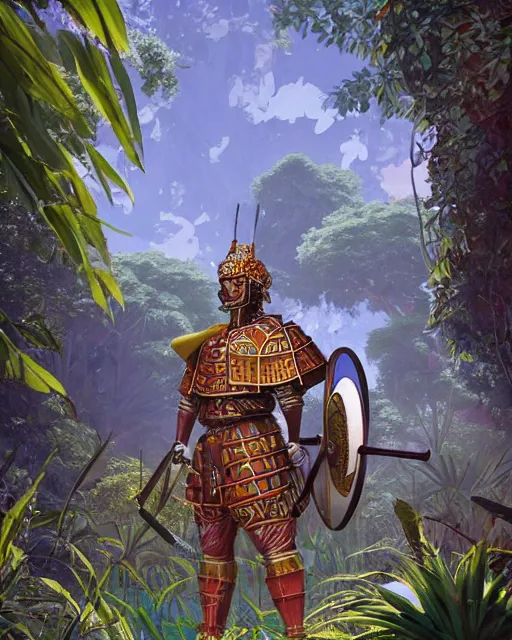 Prompt: 3d render of a spanish conquistador wearing ornate armor in a dense jungle, art by nicola saviori and studio ghibli and disney concept artists, anatomy, symmetric