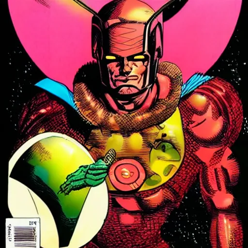 Prompt: elon musk eating a planet by jack kirby, new gods comic book cover