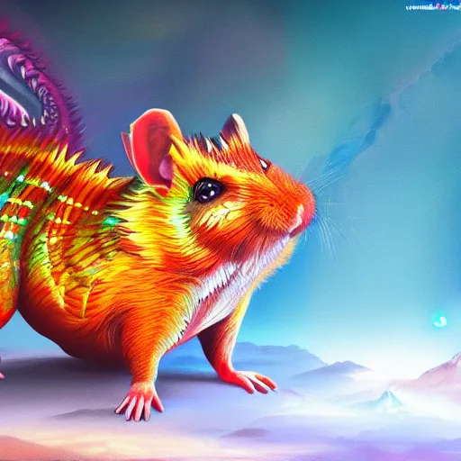 Image similar to an oilpainting of a psychedelic hamster dragon hybrid, hd, artstation, digital art, 4k, 8k