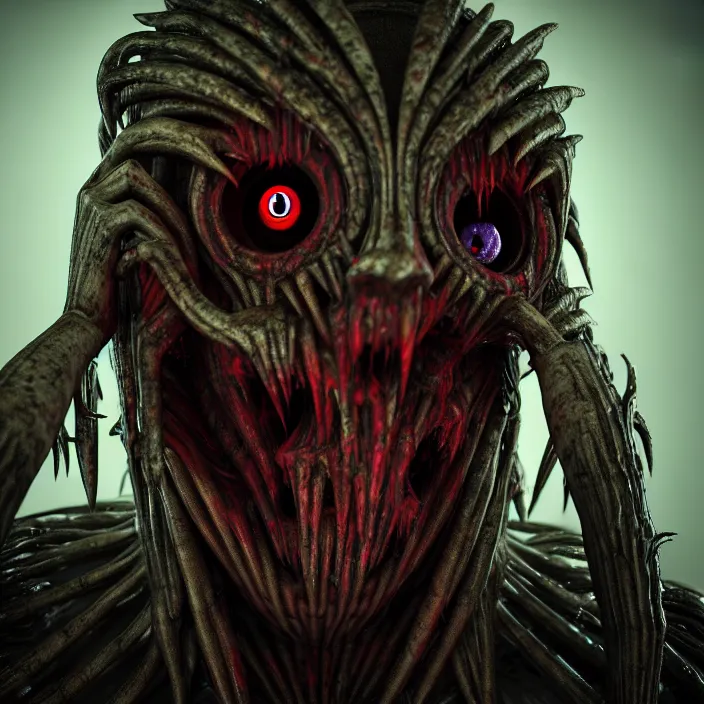 Image similar to gary busey as a monster designed by hr giger, colorful horror video game, sci fi horror,, body horror, unreal engine, octane render, depth of field, cycles render, hd