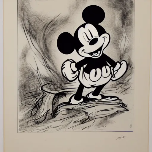 Image similar to the death of mickey mouse, walt disney original art.