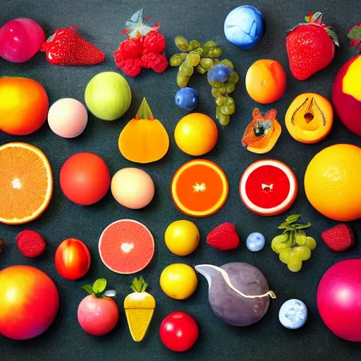 Image similar to a solar system of fruits