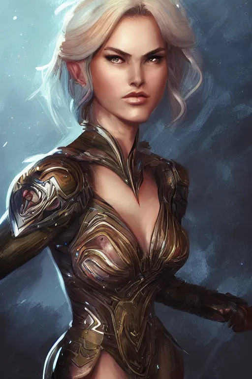 Image similar to three quarters portrait pose of a beautiful woman, strong body,super heroine costume,super powers, fantasy, intricate, elegant, highly detailed, digital painting, artstation, concept art,shining, sharp focus, illustration, art by Stanley Lau