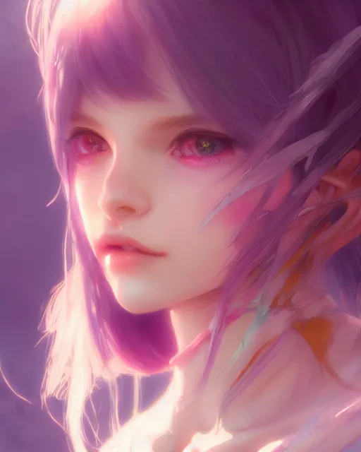 Image similar to portrait of cute girl, beautiful, fantasy, colorful, cinematic lighting, artstation, trending, highly detailed, focus, smooth, by hirohiko araki and yoshitaka amano