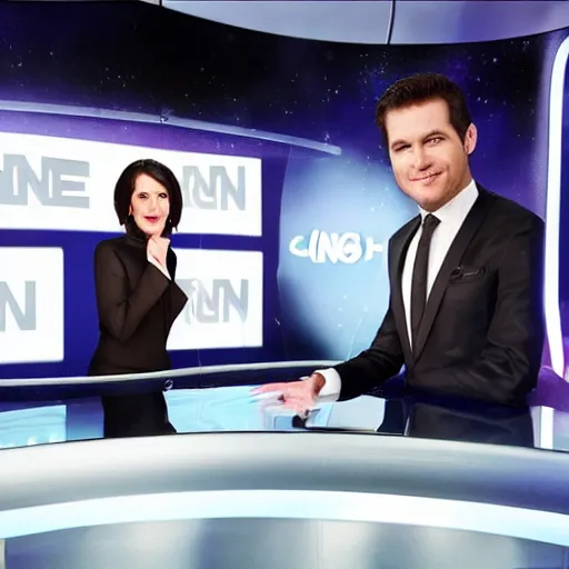 Image similar to the new alien with dapper style hosting on cnn prime time, studio photograph