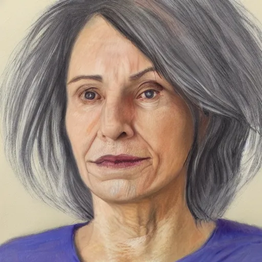 Image similar to realistic, portrait of a 55-years old woman not knowing what to say