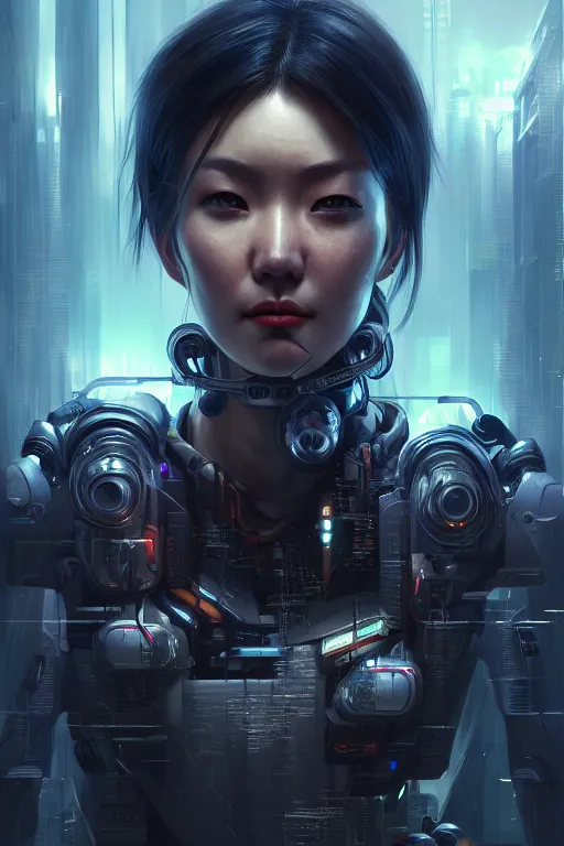 Image similar to a hyper detailed octane render concept art by xision wu, kerem beyit, sandara tang portrait of cyberpunk cyborg, dim lighting, detailed portraits, unreal engine 5, highly rendered,, digital painting, artstation, concept art, smooth, sharp focus perfect horizontal ， symmetry illustration, detailed and intricate environment artstation hq