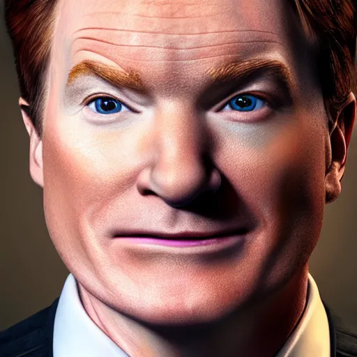 Image similar to photo portrait of the lovechild of conan o'brien, stephen colbert, jimmy kimmel, jimmy fallon, and seth meyers, realistic, hyperrealistic, 8 k resolution, hd quality, very detailed, highly detailed, intricate details, real life, real world, trending on artstation, digital art, really realistic, very realistic, headshot, head in frame, photograph, portrait