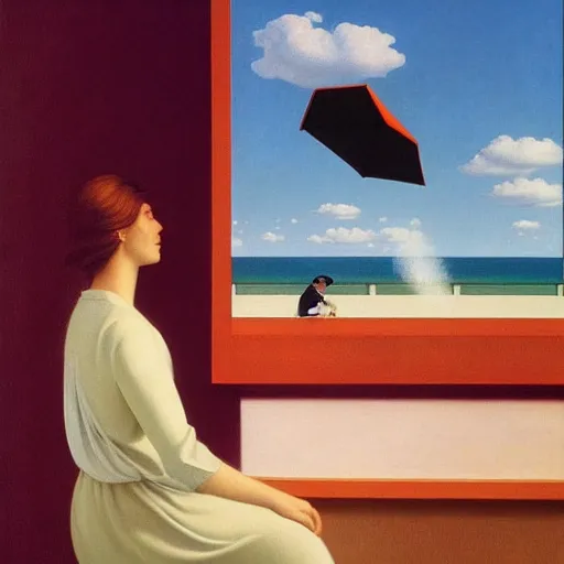 Image similar to a sight for sore eyes by Raphael, Hopper, and Rene Magritte. detailed, romantic, enchanting, trending on artstation.