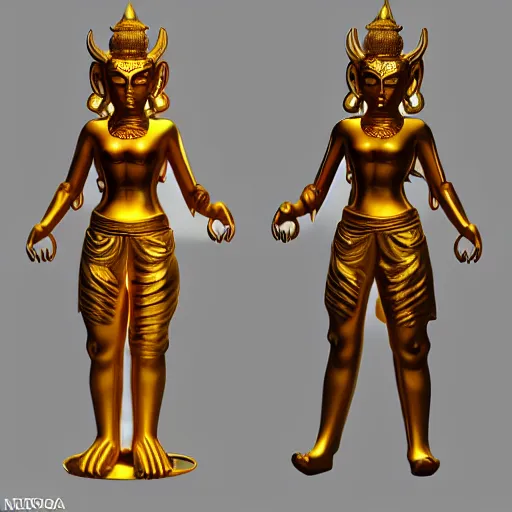 Image similar to naraka buddhist demon korean female, smooth, detailed, glowing in gold, cinematic sparks, unreal engine 5