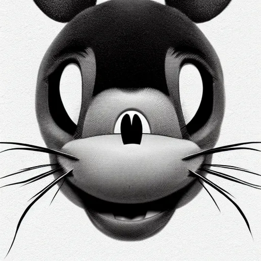 Prompt: a portrait of an lonely mikey mouse, detailed, realistic eyes, horizontal partial symmetry features proportions, intricate facial details, blood gore wear, award winning, trending in cgsociety artstation deviant art