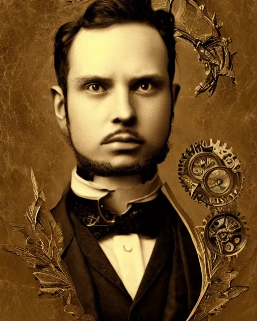 Prompt: mysterious portrait of victorian man scientist, steampunk, highly detailed, sharp details, intricate details, symmetry, golden ratio, hyperrealistic, photorealistic, modern fashion photo