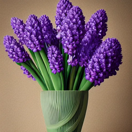 Prompt: a stunning render of a vase of hyacinths, octane, blender, houdini, 8 k, incredibly detailed