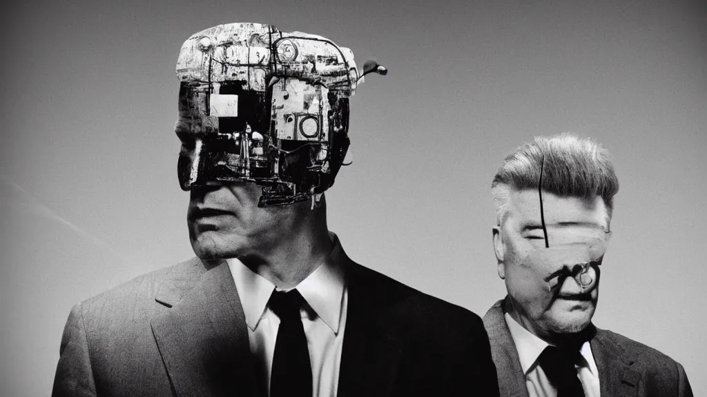 Image similar to The man with robot head, by David Lynch