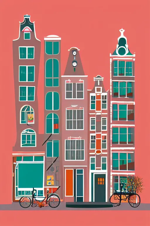 Image similar to minimalist boho style art of colorful amsterdam, illustration, vector art