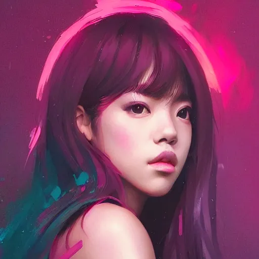 Prompt: “ a portrait of lisa from blackpink, rainy background, pink bright art masterpiece artstation. 8 k, sharp high quality artwork in style of jose daniel cabrera pena and greg rutkowski, concept art by tooth wu, hearthstone card game artwork. ”