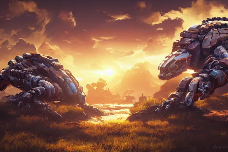 Image similar to shellsnapper machine mecanical creature robot of horizon forbidden west horizon zero dawn radiating a glowing aura global illumination ray tracing hdr fanart arstation by ian pesty and alena aenami artworks in 4 k