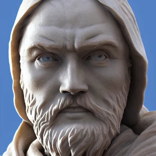 Prompt: marble statue of obi wan kenobi, high detail, high definition, photorealistic, 8k