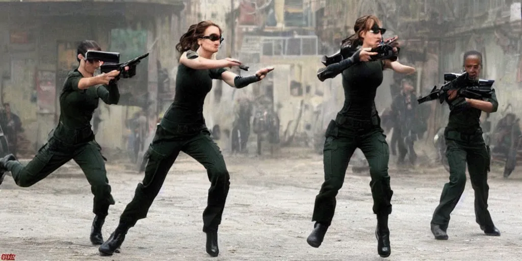 Image similar to Jennifer Lawrence fighting agents in matrix