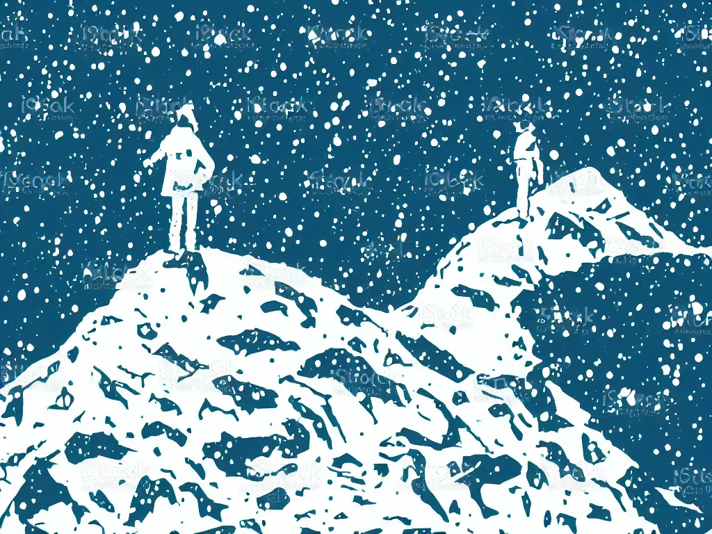 Image similar to man on snowy mountain, simple, mysterious, vector art style, in the style of bryen frost illustrations