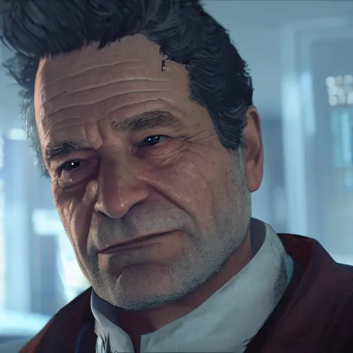 Prompt: peter falk as hank from detroit: become human, 4k screenshot
