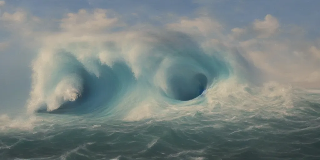 Image similar to giant wave destroying Orlando, high shot, realist painting